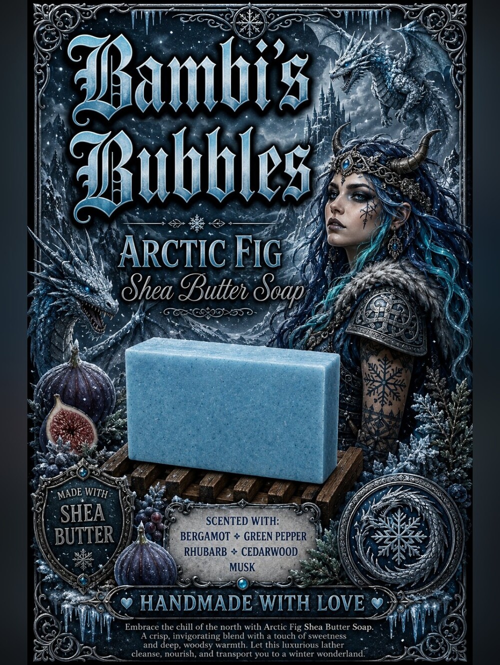 New! Bambi's Bubbles Arctic Fig Shea Butter Soap